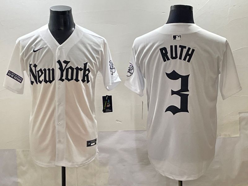 Men 2025 New York Yankees 3 Ruth White Five generations Joint Name Nike MLB Jersey style 41